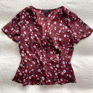 Forever 21 Wrap Floral Ruffled Peplum Blouse